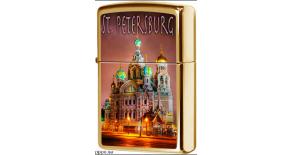 Зажигалка ZIPPO Храм Спаса-на-Крови, с покрытием High Polish Brass, латунь/сталь, 36x12x56 мм